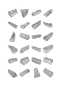Print of a line drawing of 24 pieces of firewood